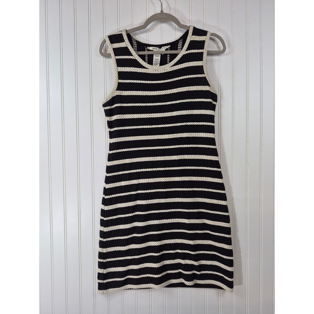 Max Studio Womens Black Cream Rope Striped Cotton‎ Knit Sleeveless Shift Dress M